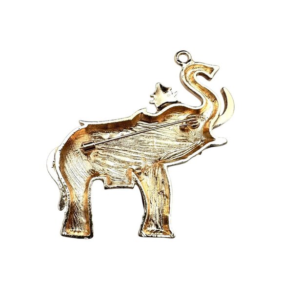 Womens Elephant Brooch Pin Red green Enamel Gold Tone Statement Vintage Style - Picture 2 of 3